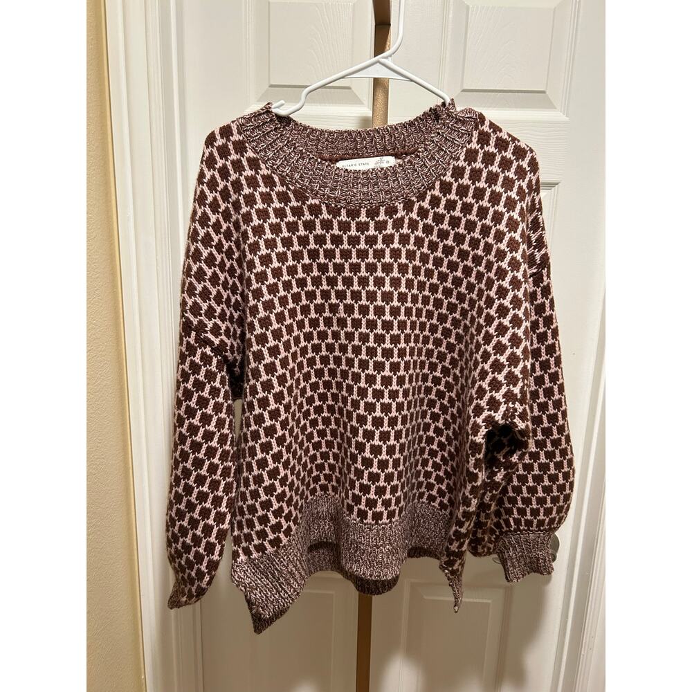 Altar’d State Elsa Chunky Knit Sweater, Burgundy/Pink, XS - Picture 3 of 9